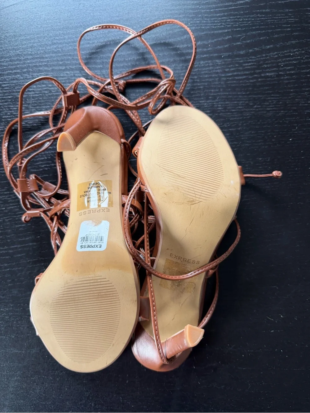 Express Tan Lace-Up Strappy Heels